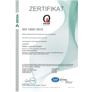 ONLINE Zertifikat ISO 14001